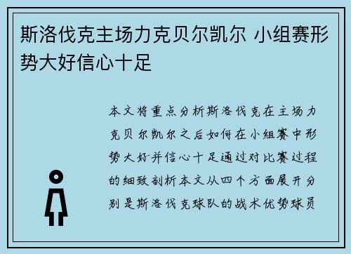 斯洛伐克主场力克贝尔凯尔 小组赛形势大好信心十足