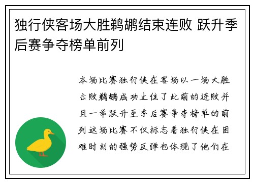 独行侠客场大胜鹈鹕结束连败 跃升季后赛争夺榜单前列
