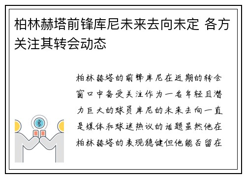 柏林赫塔前锋库尼未来去向未定 各方关注其转会动态